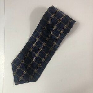 J.F Ferrar 100% Imported Silk Men's Necktie, Made in USA Blue Plaid with Arg Dia